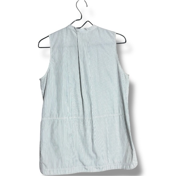 Vince White Pinstripe High Neck Button Down Side Slits Sleeveless Blouse/Tunic - Picture 16 of 16